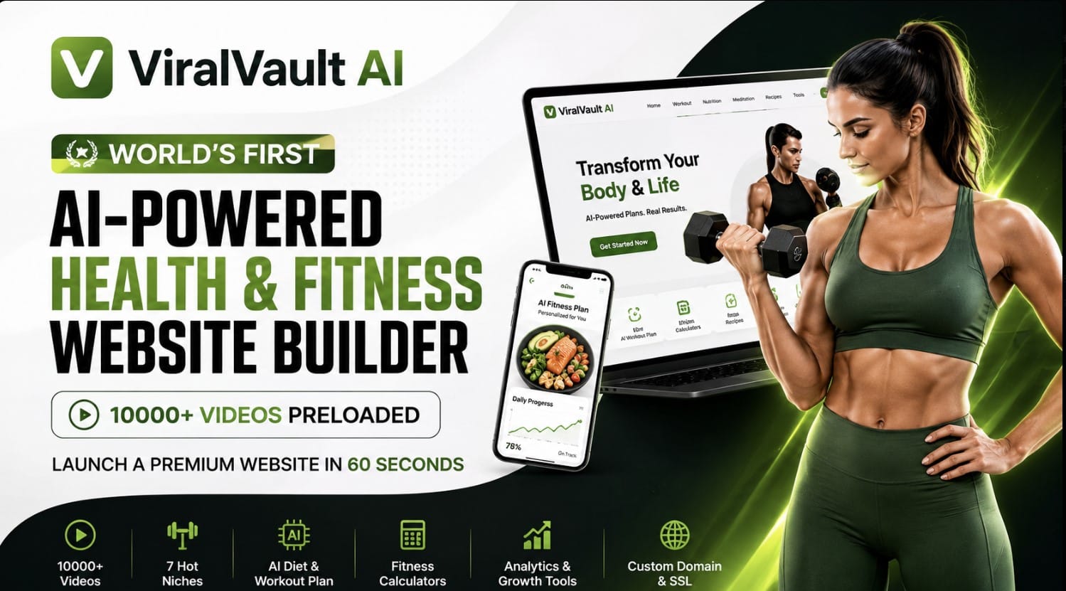 ViralVault AI — the world&rsquo;s first AI-powered health and fitness website builder, 10,000+ videos preloaded