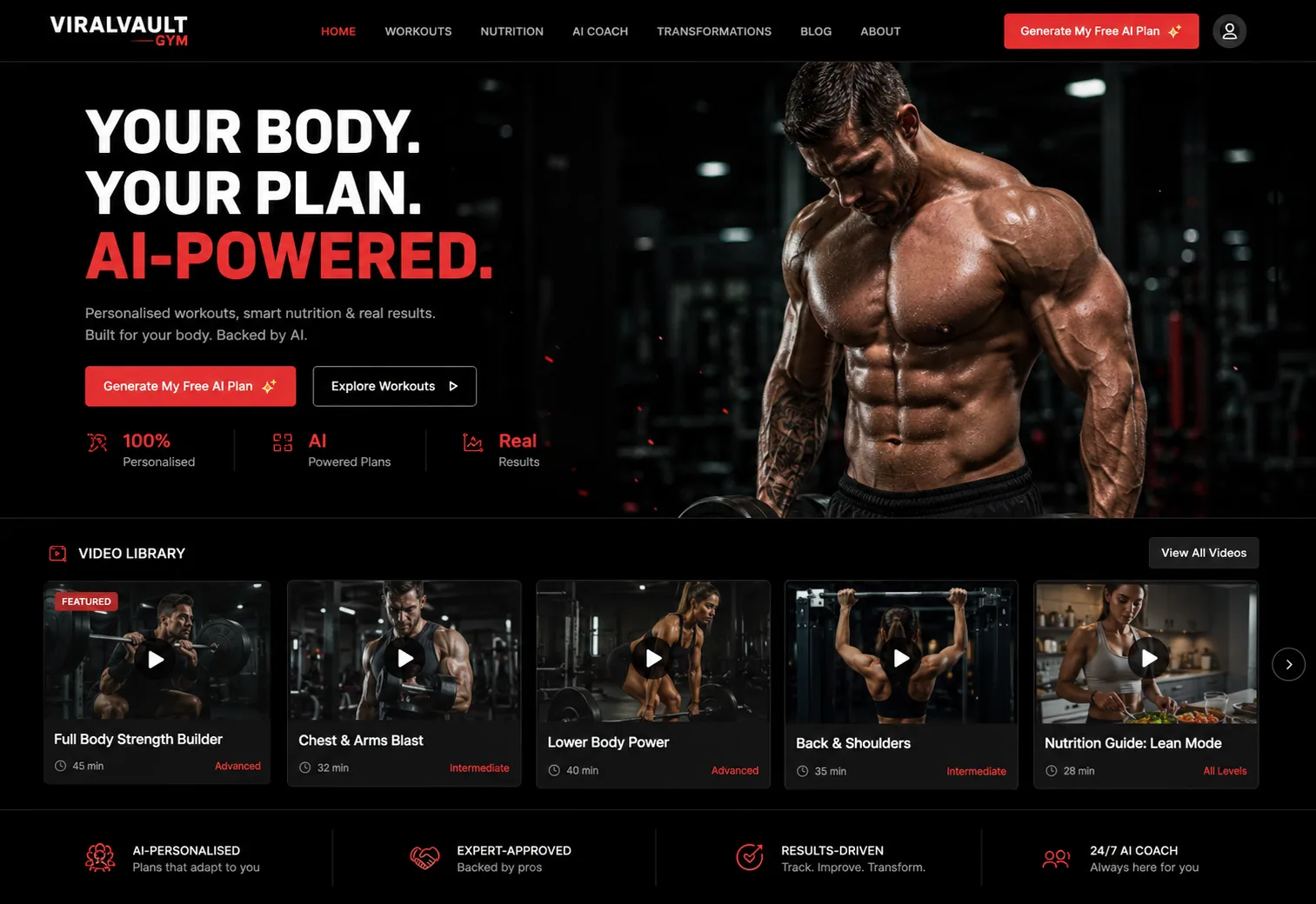 A published Gym & Strength website built with ViralVault AI