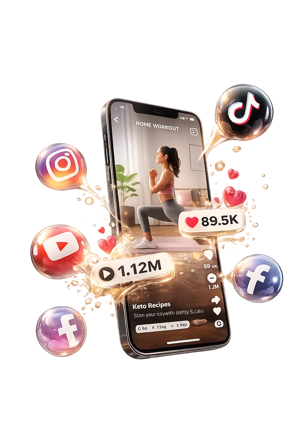 A phone playing a viral workout Reel with live view counters