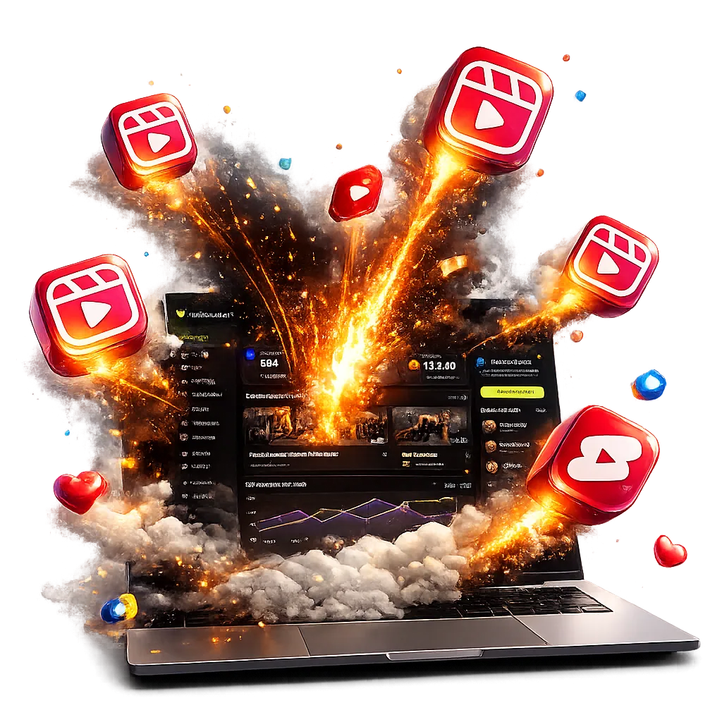 Flame bursting into floating social media reels and shorts